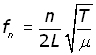 harmonic frequency in terms of string length, tension and mass per unit length